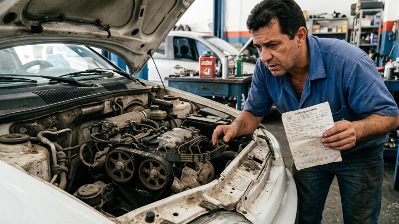 Motorista troca a correia dentada fora da concessionária para economizar R$ 1.200, o motor quebra três meses depois e a peça usada vira o centro da disputa pela garantia