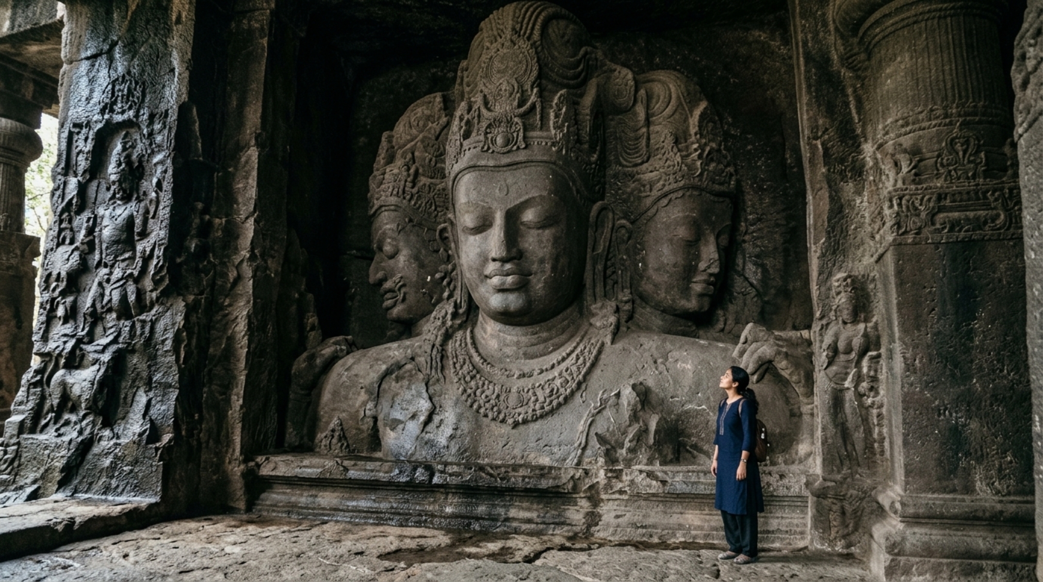 Uma ilha perto de Mumbai esconde uma sala de 39 metros dentro da montanha onde enormes figuras de Shiva foram esculpidas na própria rocha