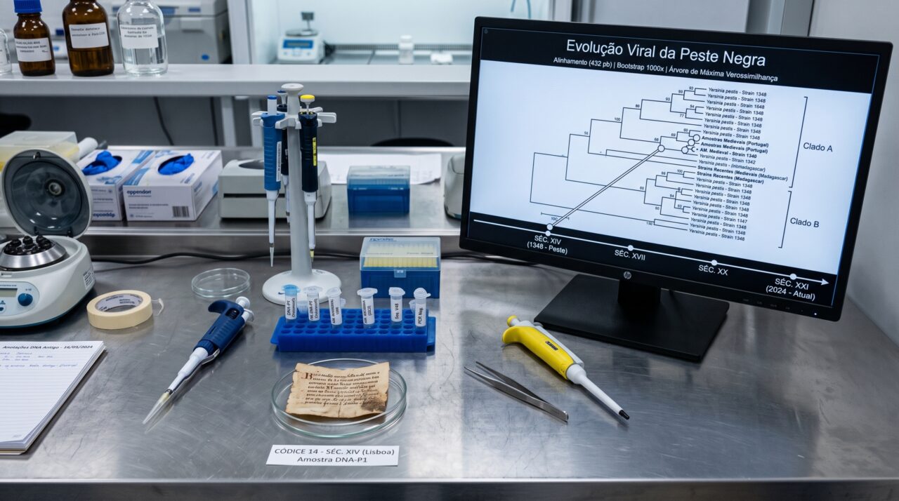 Um manuscrito medieval virou arquivo biológico sem que seus escribas soubessem e o DNA preservado no pergaminho ajudou a reconstruir 3.500 anos de um vírus de ovelhas