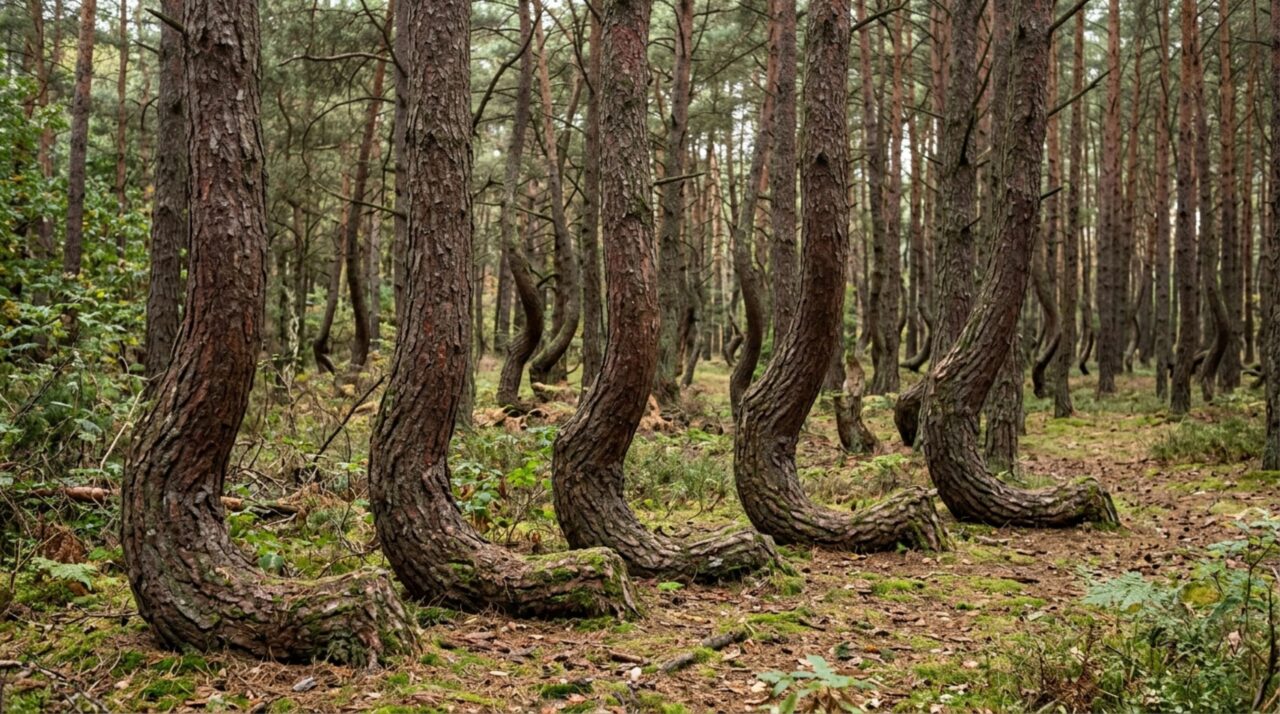 A uniformidade das curvas e o alinhamento das árvores sustentam a hipótese de manejo humano, mas o método original permanece incerto