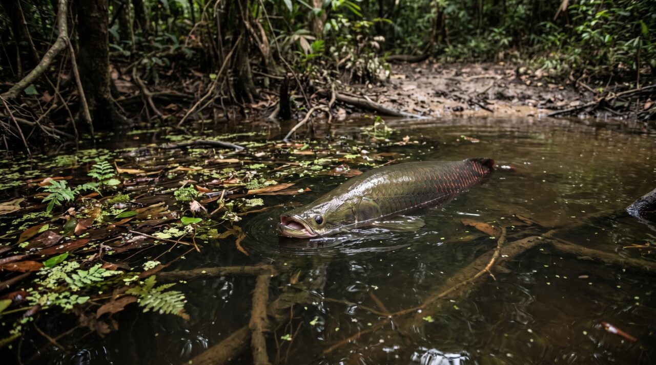 Um peixe amazônico de até 3 metros respira ar e consegue sobreviver até 24 horas fora da água em condições favoráveis