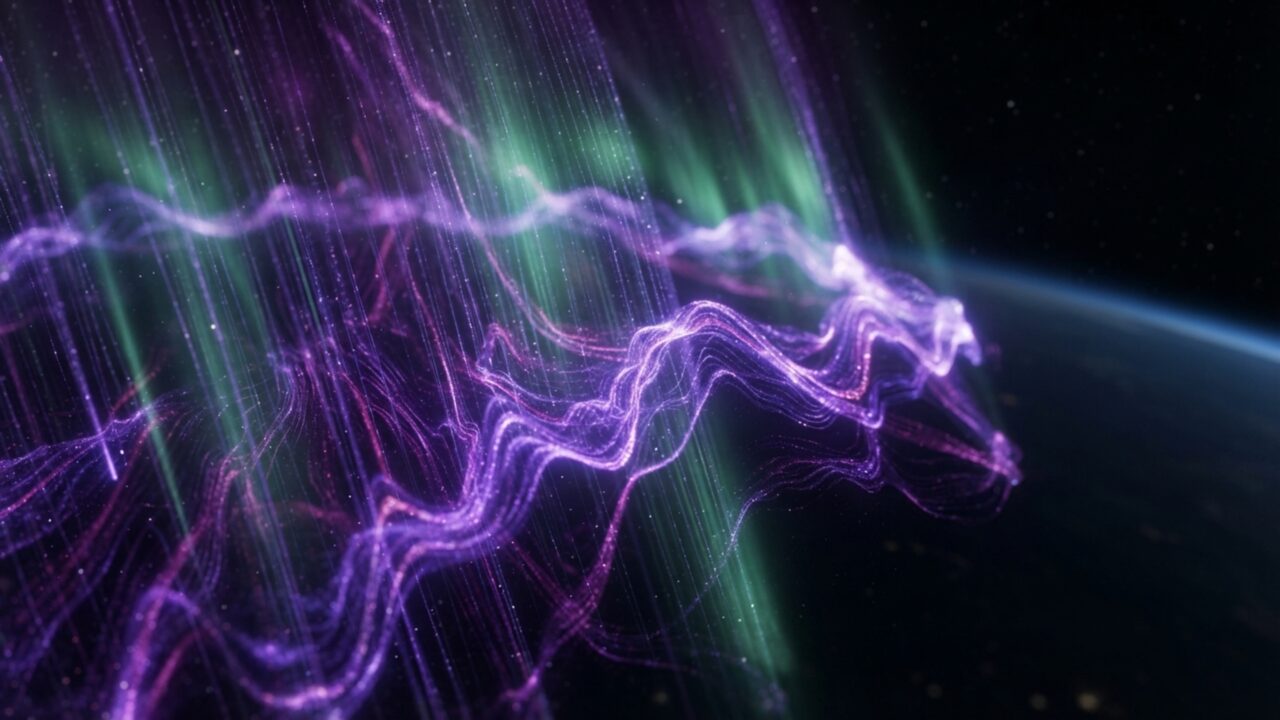 Um brilho roxo apareceu acima da Terra e a astronauta apontou a câmera: aurora mistura cores a 411 km de altitude