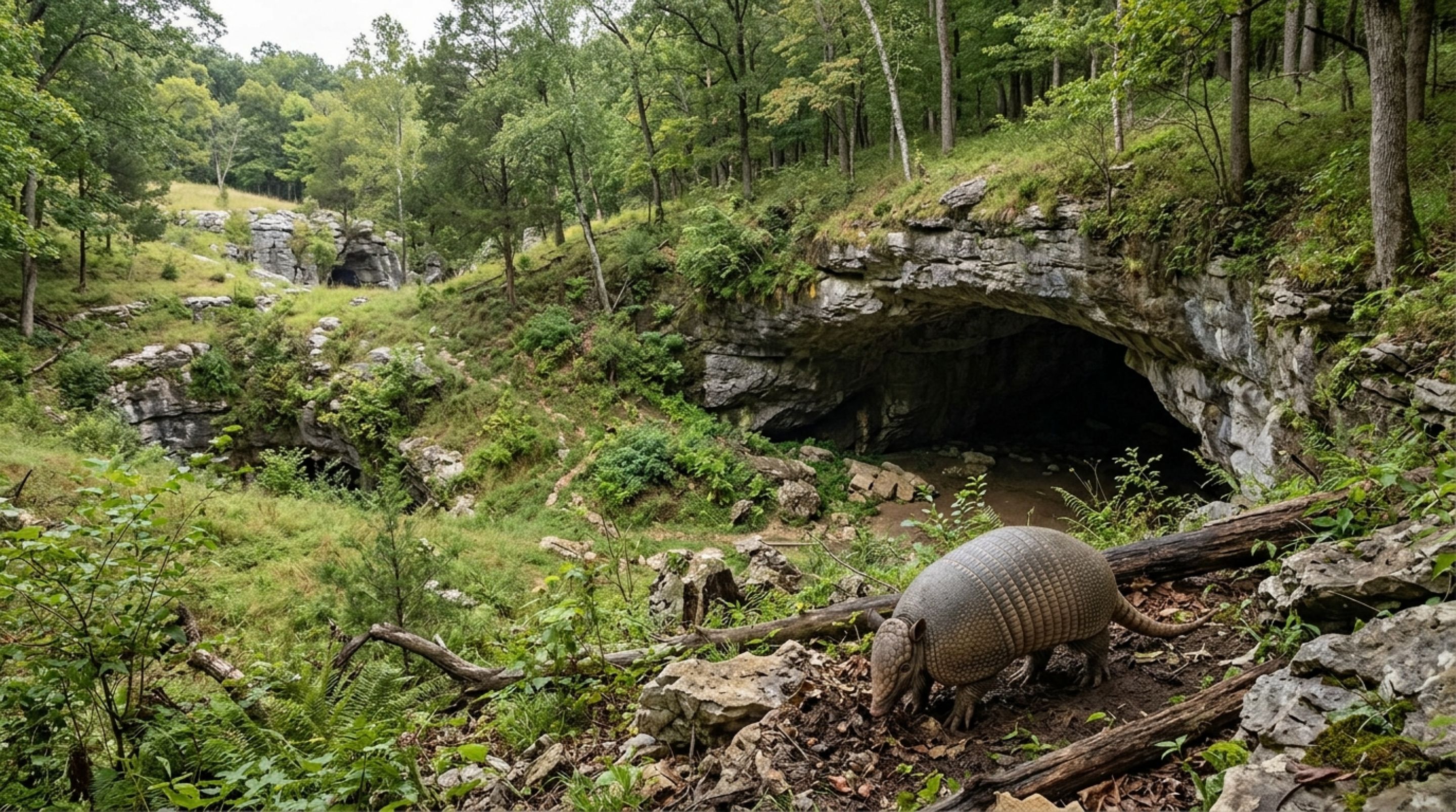 Um grande tatu extinto entrou numa antiga abertura de caverna e deixou ossos preservados no Kentucky