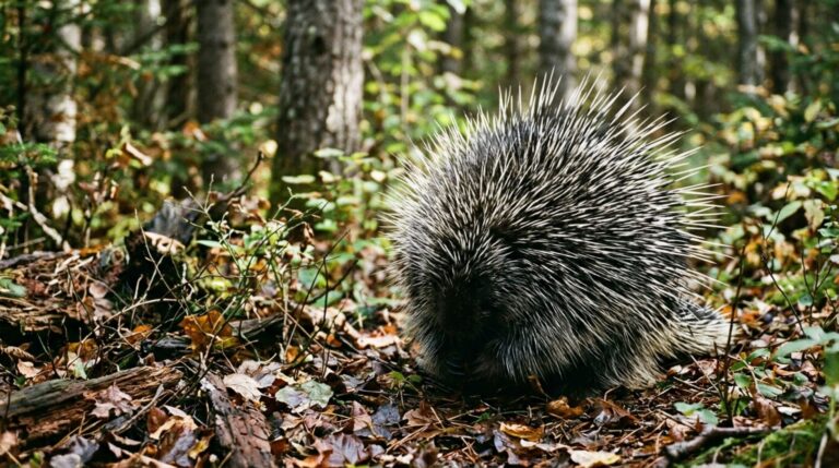 Porco-espinho exibindo sua defesa natural com espinhos eriçados