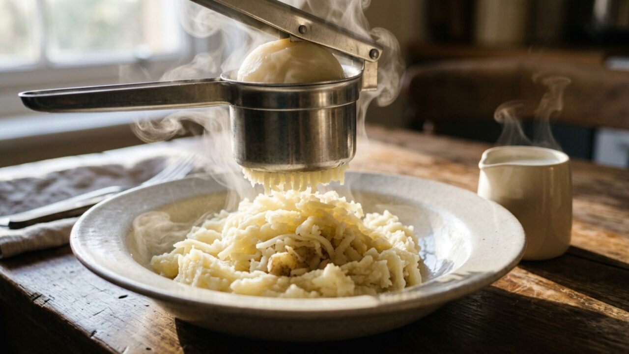O purê fica mais cremoso quando a batata ainda está quente: esperar esfriar antes de amassar pode atrapalhar justamente a textura