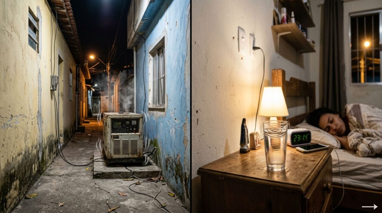 Morador retorna de viagem e descobre gerador instalado atrás do muro, com vibração perceptível dentro de seu quarto