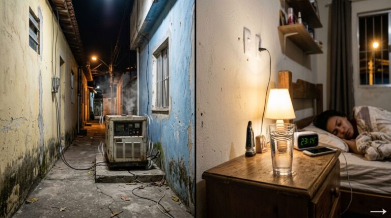 Morador retorna de viagem e descobre gerador instalado atrás do muro, com vibração perceptível dentro de seu quarto
