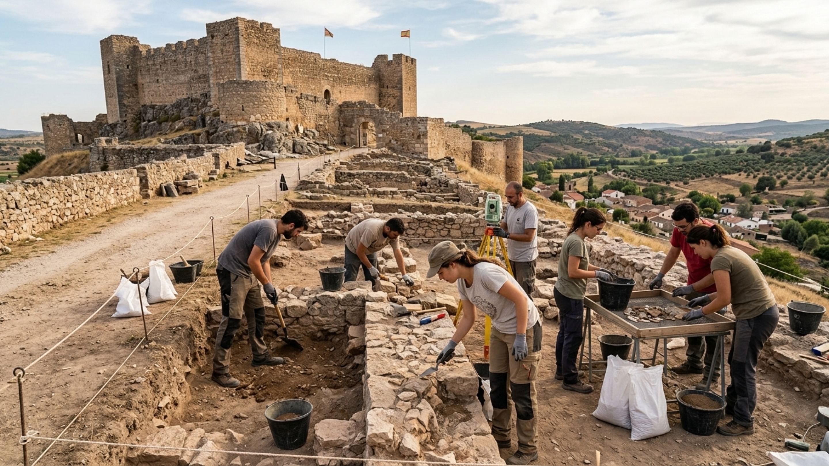 Precisam de voluntários para escavar um castelo islâmico em uma cidade de Guadalajara: eles oferecem café da manhã e sessões de desenho por uma semana