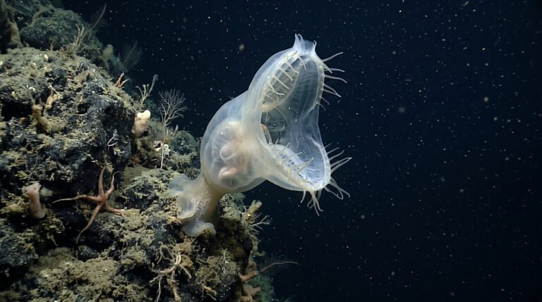 Um animal transparente do fundo do mar parece uma bolsa vazia até fechar o corpo sobre uma presa e revelar que é um predador