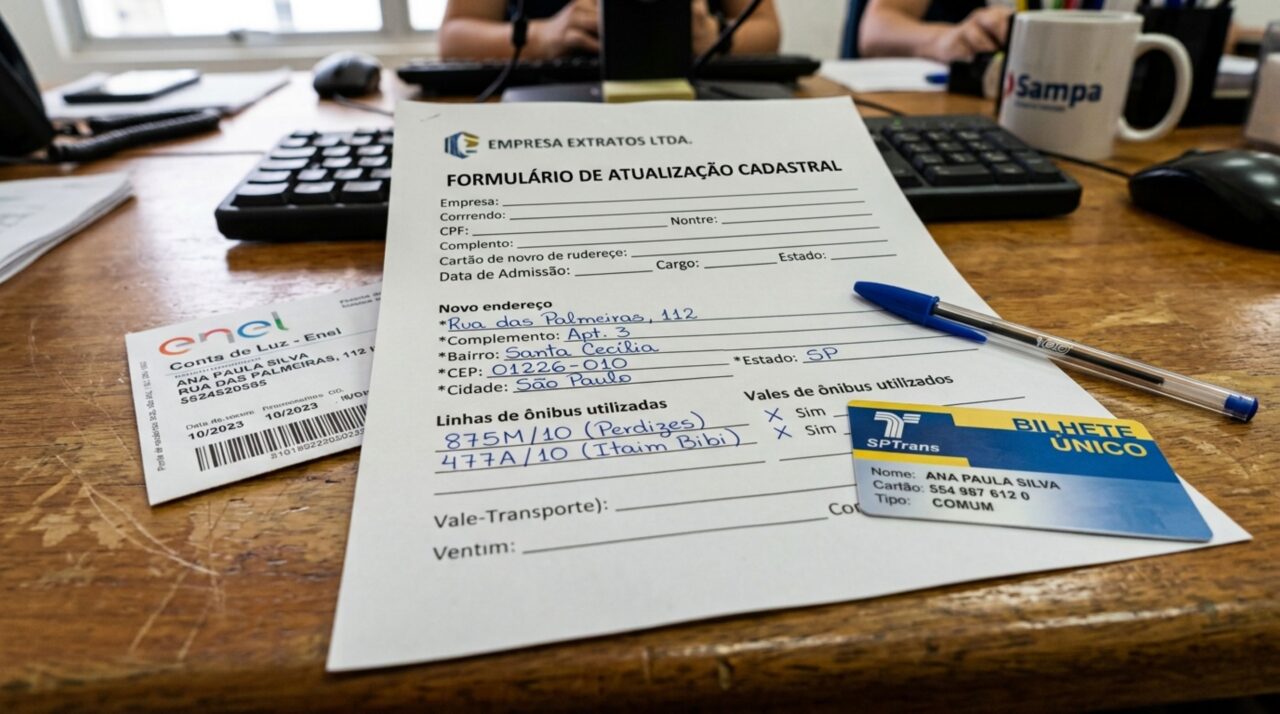 Funcionária muda de bairro, passa a usar dois ônibus para chegar ao trabalho e percebe que empresa continua depositando o valor do trajeto antigo, RH diz que ela deveria ter comunicado o novo endereço por escrito