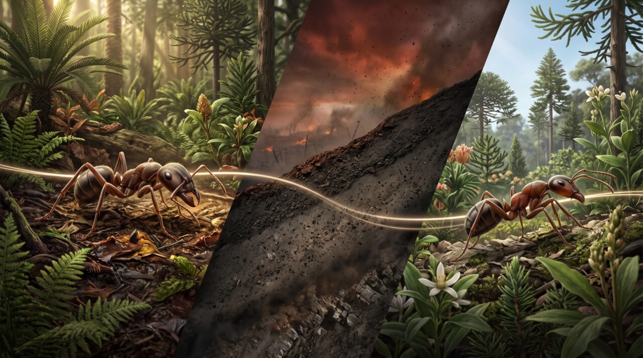 Dois fósseis minúsculos de formigas atravessaram a extinção dos dinossauros e ajudam a preencher um trecho raro da história de um dos insetos mais dominantes atuais