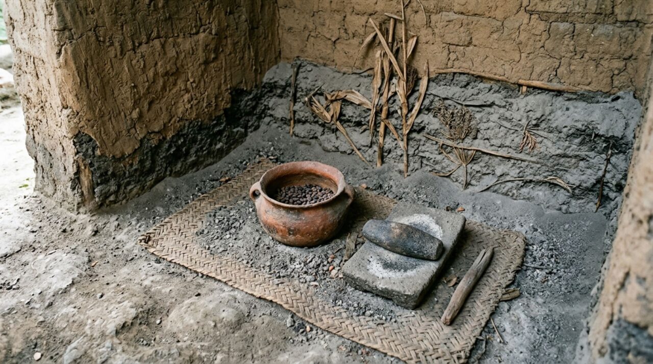 A cinza de Joya de Cerén preservou utensílios, alimentos, vegetação e espaços domésticos próximos de suas posições originais, permitindo reconstruir a vida cotidiana da comunidade