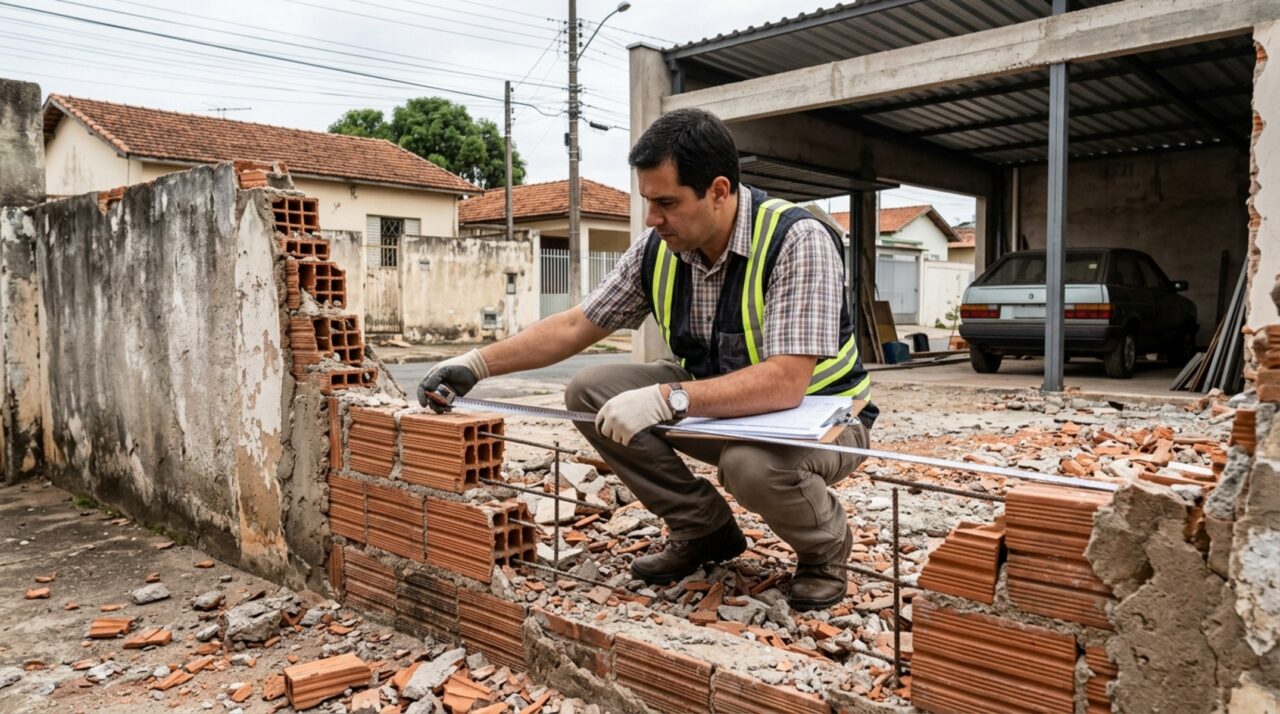 Casal passa fim de semana fora, ao voltar, descobre que vizinho derrubou parte do muro compartilhado para ampliar garagem sem comunicar e exige que estrutura seja reconstruída