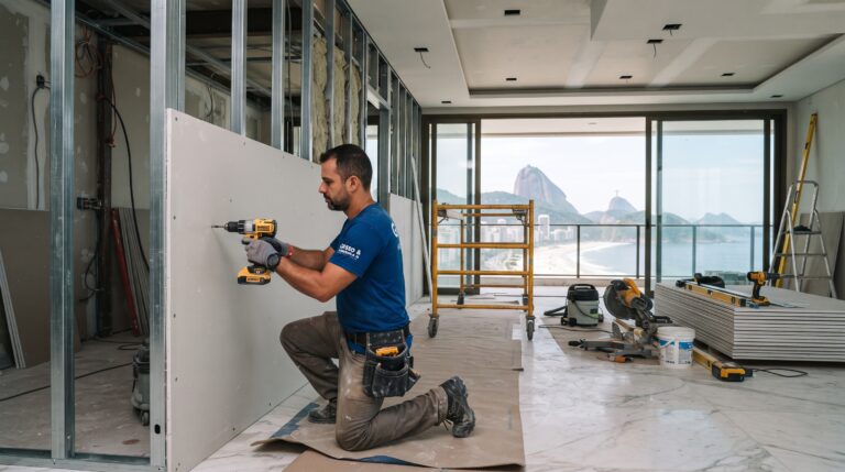 Faturamento e rotina do instalador de drywall em reformas limpas de alto padrão