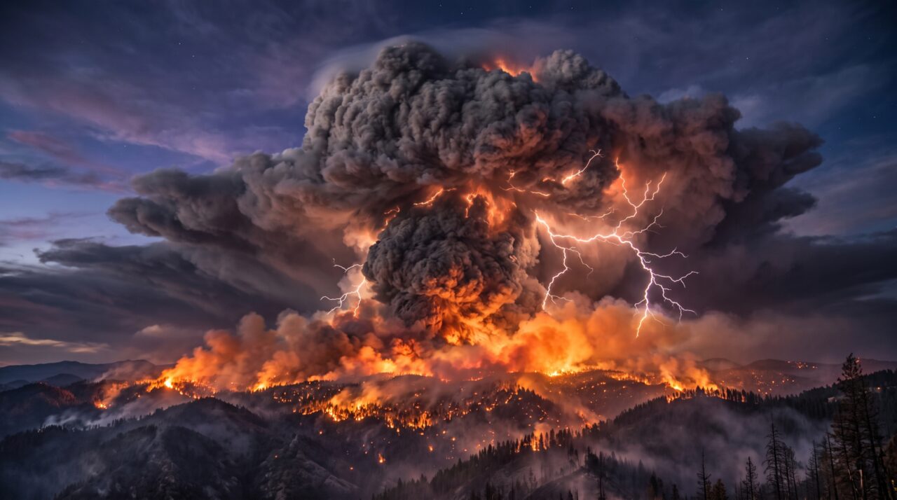 Uma nuvem criada por incêndio pode subir como tempestade, produzir raios e carregar fumaça a grandes altitudes em poucas horas