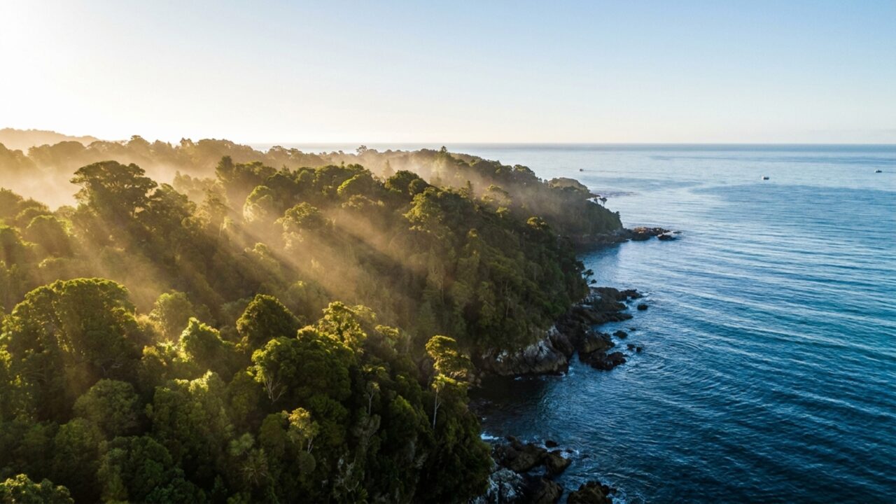 Uma ilha com cerca de 500 moradores abriga milhares de kiwis e apareceu quase sem nuvens numa rara imagem feita do espaço