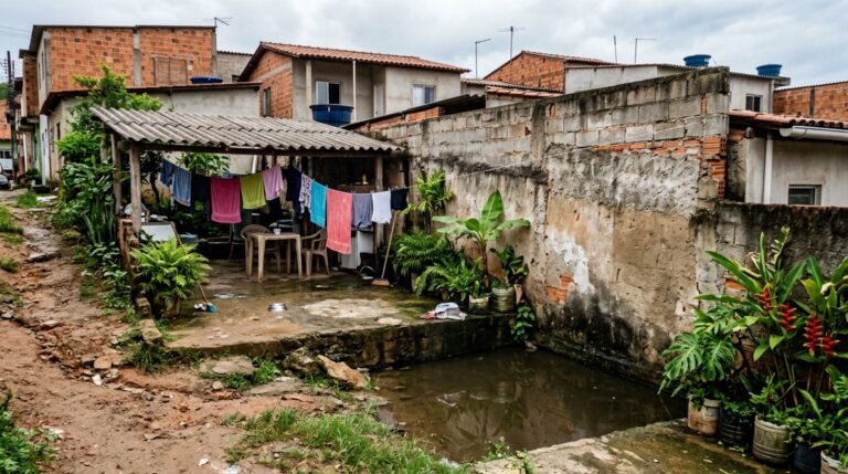 Morador eleva o nível do quintal para evitar enchentes, e vizinho descobre que a água passou a ficar represada contra seu muro e com o passar do tempo inclinou a parede