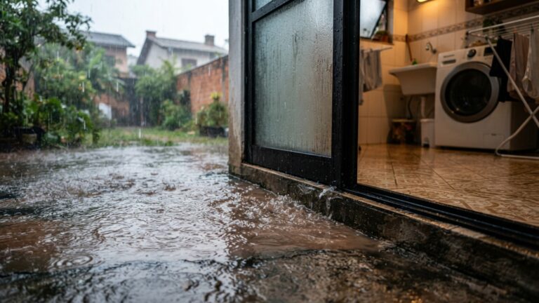 Morador cimenta o quintal inteiro para acabar com a lama e passa a encontrar água entrando pela lavanderia em toda chuva forte, até perceber que o novo piso havia ficado mais alto que a soleira e transformado a própria porta no ponto mais baixo do terreno