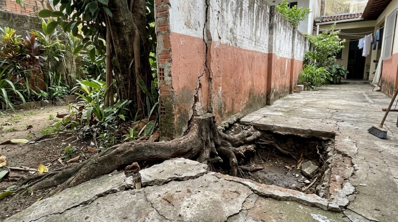 Morador planta árvore ao lado do muro e, anos depois, as raízes levantam o piso da garagem vizinha, os dois discutem quem deve pagar pelo concreto quebrado
