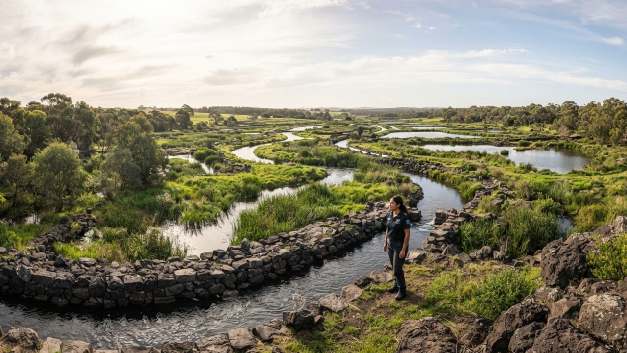 Fluxos de lava viraram canais, açudes e armadilhas para enguias há pelo menos 6.600 anos e o sistema ainda pode ser lido na paisagem australiana