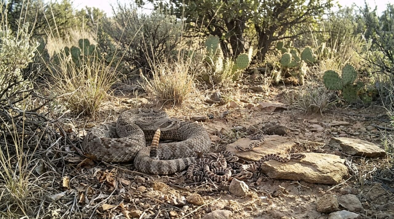 Câmeras flagraram cascavéis recém-nascidas se aconchegando aos adultos e imagens revelam lado pouco visto de uma das cobras mais temidas