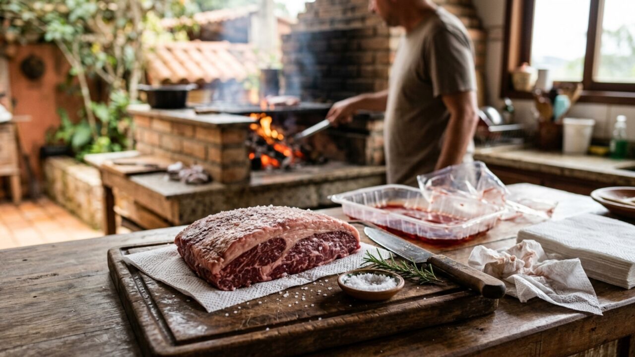 Churrasqueiros experientes concordam: se a carne solta muita água assim que chega à grelha, isso não significa necessariamente que ela está “sangrando”, mas pode indicar que a superfície ainda estava úmida demais