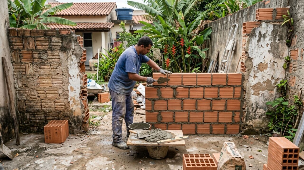 Casal passa três dias fora e descobre abertura no muro feita para entrada de pedreiros, vizinho diz que era necessário