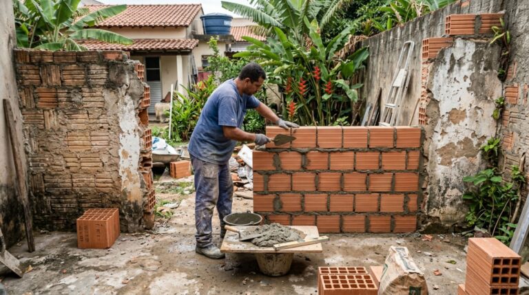 Casal passa três dias fora e descobre abertura no muro feita para entrada de pedreiros, vizinho diz que era necessário