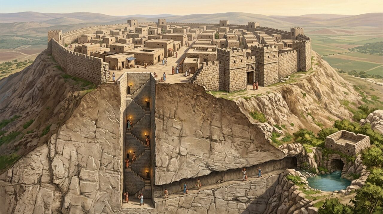 Uma escada subterrânea de quase 3 mil anos desce até uma fonte dentro de uma cidade fortificada e revela como água virou defesa em tempos de cerco