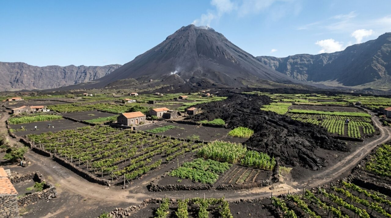 Dentro da caldeira, solos vulcânicos favoreceram cultivos, mas a lava de 1995 transformou rapidamente a paisagem agrícola