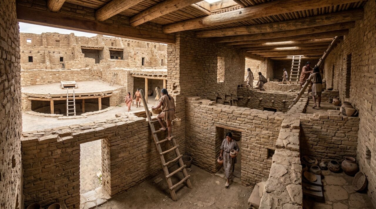 Cômodos, kivas e pavimentos revelam a complexidade interna de Pueblo Bonito