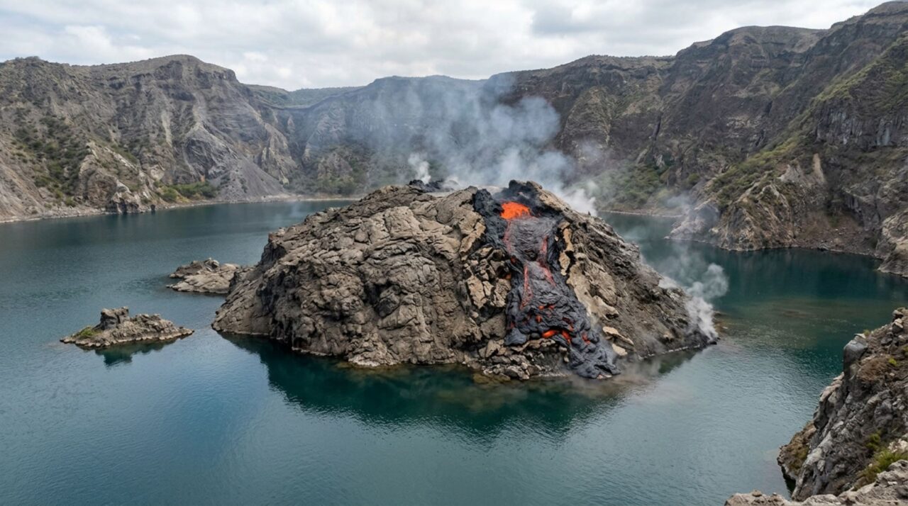O lago Coatepeque ocupa uma enorme caldeira formada por grandes erupções explosivas ocorridas entre cerca de 72 mil e 51 mil anos atrás