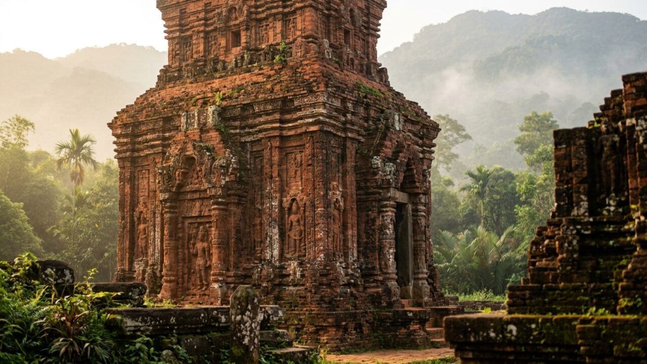 Torres de tijolo surgem num vale do Vietnã onde um reino construiu seu centro religioso durante quase mil anos sem abandonar a mesma paisagem sagrada