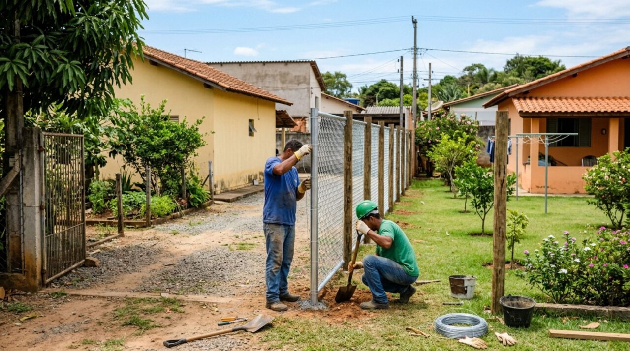 Família volta de viagem e descobre que vizinho retirou cerca divisória para facilitar entrada de carros no seu terreno, proprietários exigem que fechamento seja recolocado