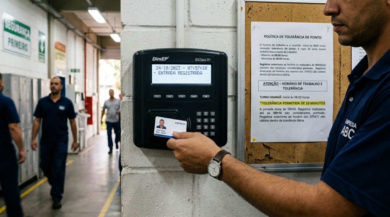 Trabalhador chega alguns minutos mais cedo todos os dias e, ao conferir o espelho, percebe que parte do tempo não entrou na jornada, RH fala em tolerância e ele descobre que existe limite para pequenas variações do ponto