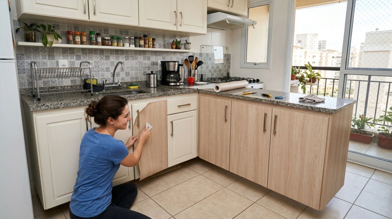 Adeus ao armário antigo: a película adesiva que pode renovar portas de MDF sem desmontar toda a cozinha