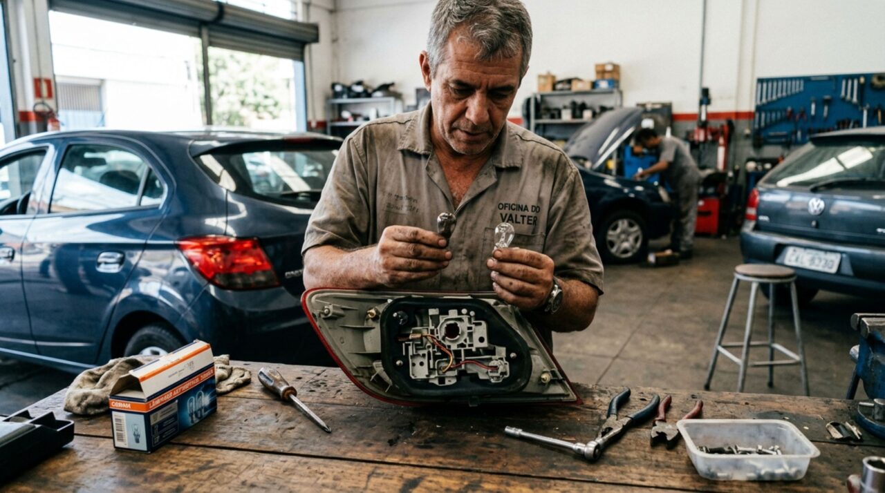 Motorista é parado em blitz com uma lâmpada de freio queimada, acredita que a outra lanterna funcionando é suficiente e fiscalização explica por que uma única falha no sistema pode gerar irregularidade