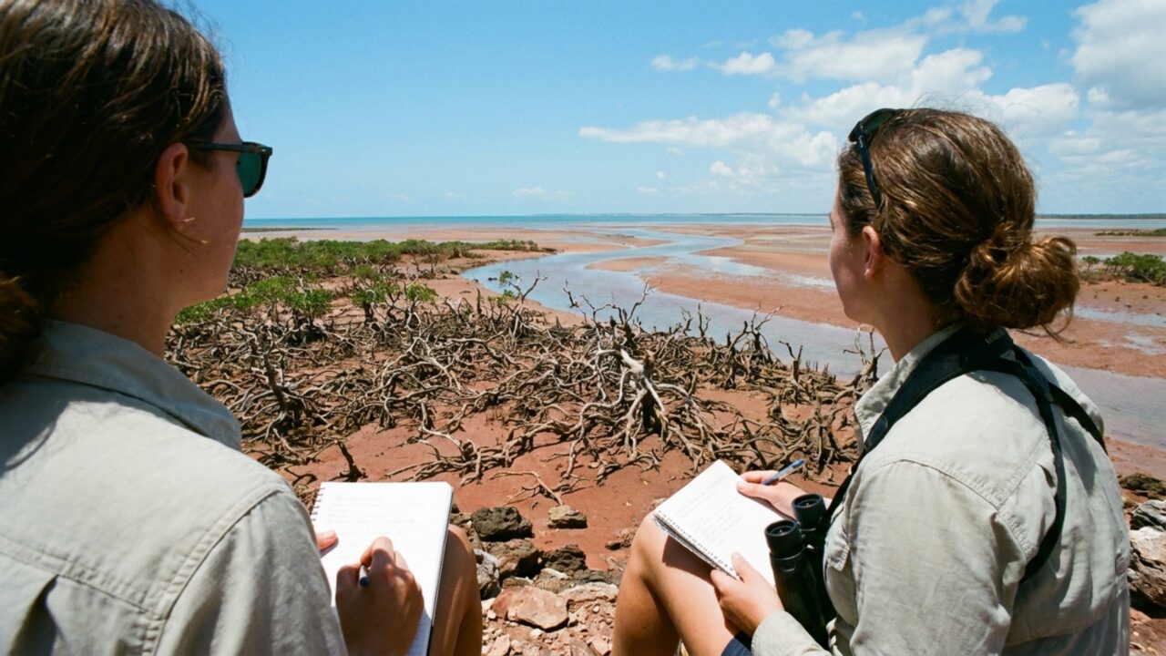 A maré sobe até 9 metros nesta baía australiana e transforma quilômetros de lama exposta em água rasa num único ciclo