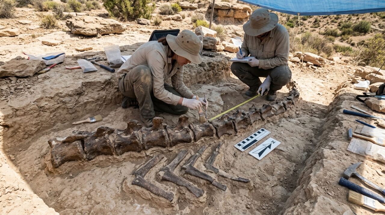 Quatorze vértebras da cauda sustentaram a primeira identificação de Diplodocus fora da América do Norte