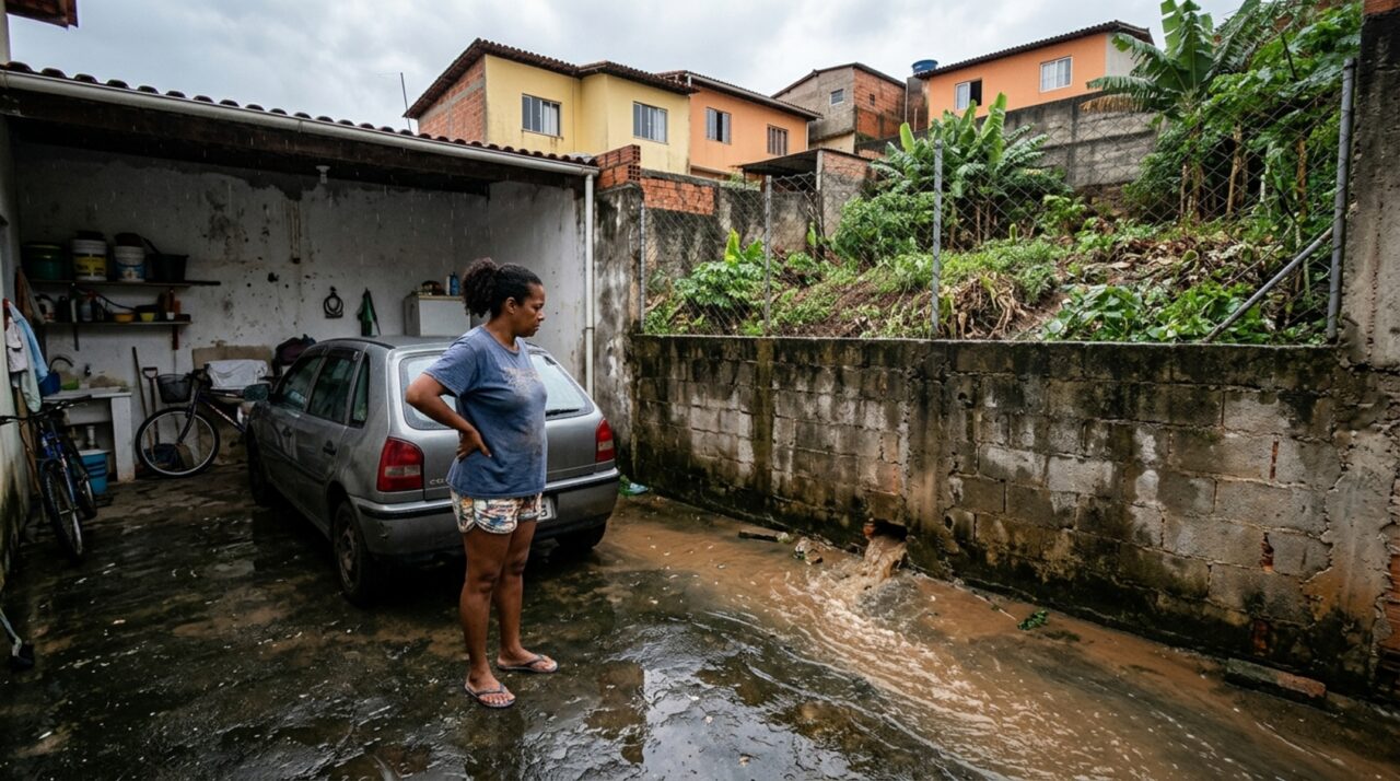 Morador eleva o quintal para impedir a entrada de água e meses depois descobre que passou a alagar a garagem do vizinho