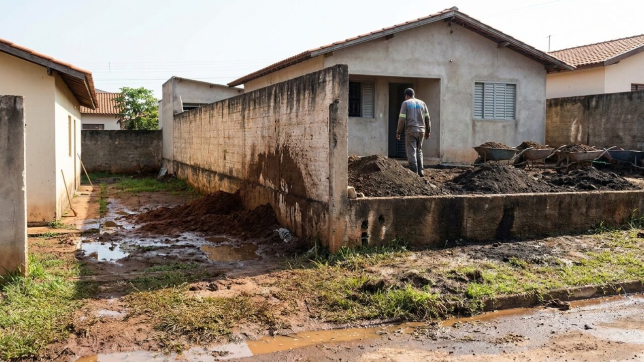 Depois de elevar o terreno com várias cargas de terra, proprietário vê lama atravessar a divisa na primeira tempestade e vizinho exige uma solução antes da próxima chuva