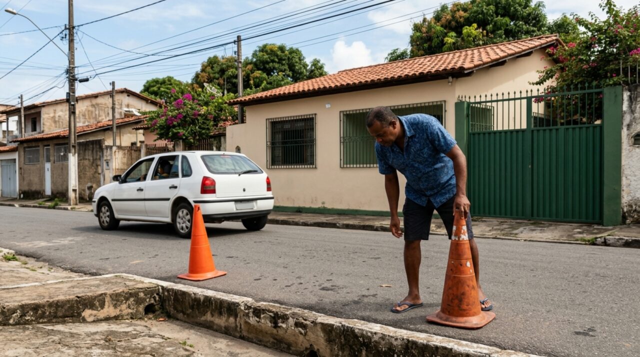 Morador coloca cones na frente de casa para garantir a vaga e é multado por obstruir via pública