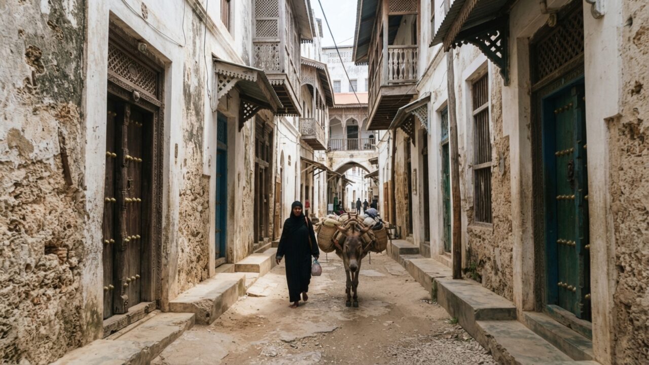 Uma cidade africana construiu casas com coral e madeira de mangue: Lamu preserva ruas estreitas onde carros quase não entram