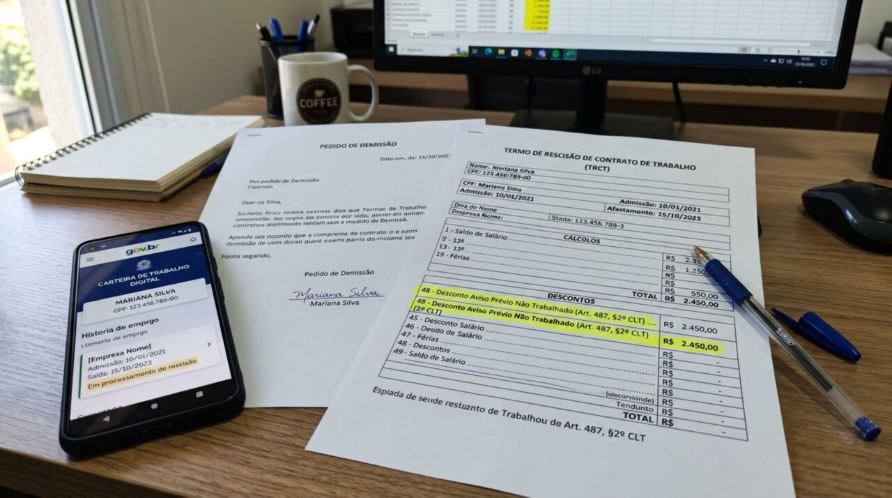 Funcionário pede demissão e acredita que poderia sair da empresa no mesmo dia sem prejuízo, regra trabalhista explica quando o aviso-prévio pode ser descontado da rescisão