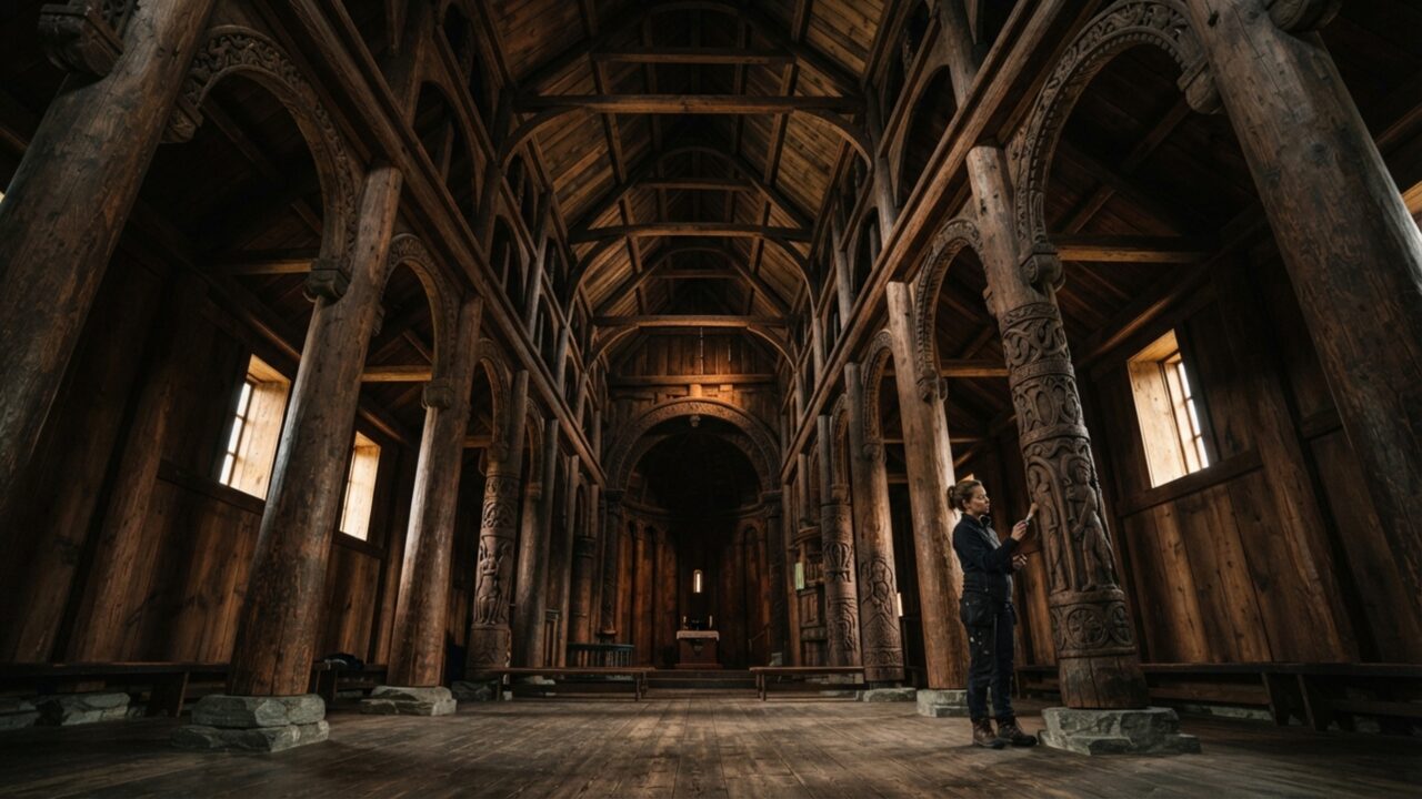 Uma igreja de madeira parece um navio virado: estrutura norueguesa atravessa quase 900 anos sustentada por postes e encaixes