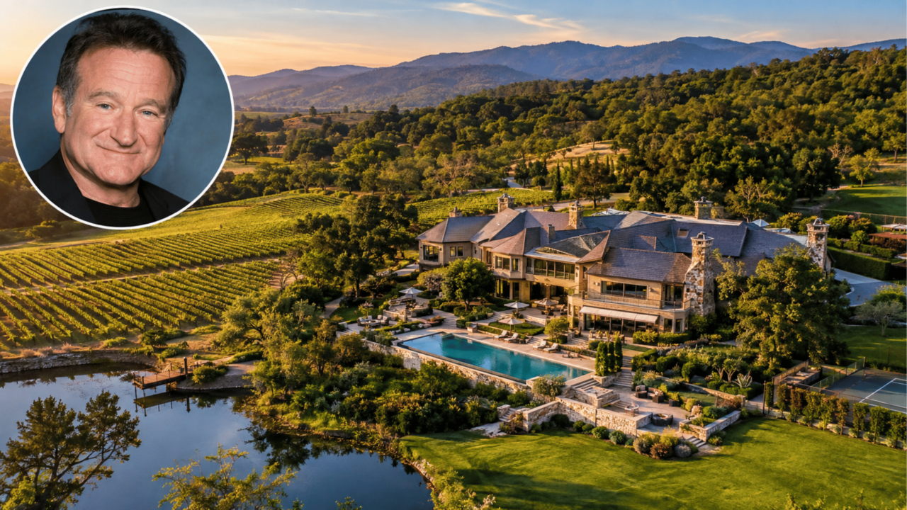 Robin Williams construiu uma propriedade de 640 acres em Napa com uma mansão de 20.000m²; Após anos no mercado, foi vendido por $18,1 milhões após ter sido listado por $35 milhões