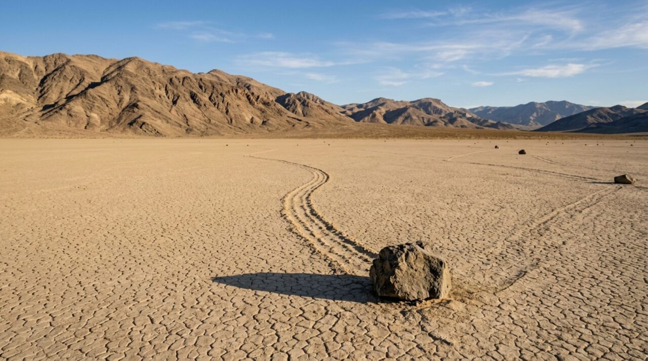 As pedras que parecem se mover sozinhas pelo deserto e deixam rastros de dezenas de metros no solo sem que ninguém as empurre