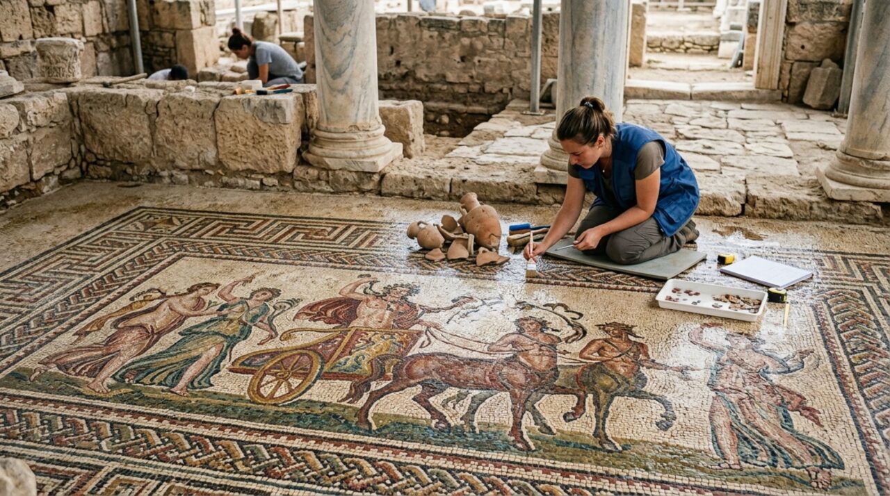 Os mosaicos das villas romanas de Paphos preservam cenas mitológicas e detalhes da cultura das elites que viveram na cidade durante a Antiguidade