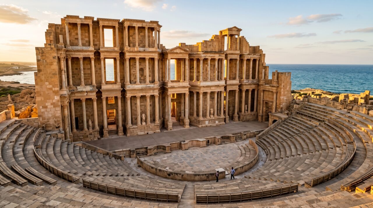 Um porto desapareceu sob areia e vegetação: ruínas de Sabratha ainda guardam um teatro romano voltado para o Mediterrâneo