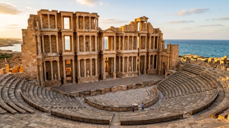 Um porto desapareceu sob areia e vegetação: ruínas de Sabratha ainda guardam um teatro romano voltado para o Mediterrâneo